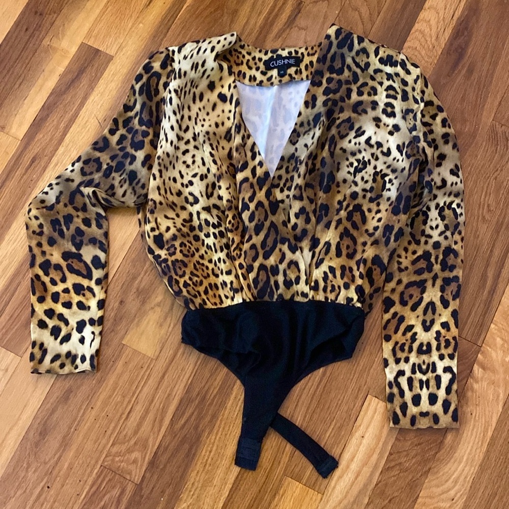 Cushnie Women’s Brown Long Sleeve Cheetah Print Bodysuit Size XS